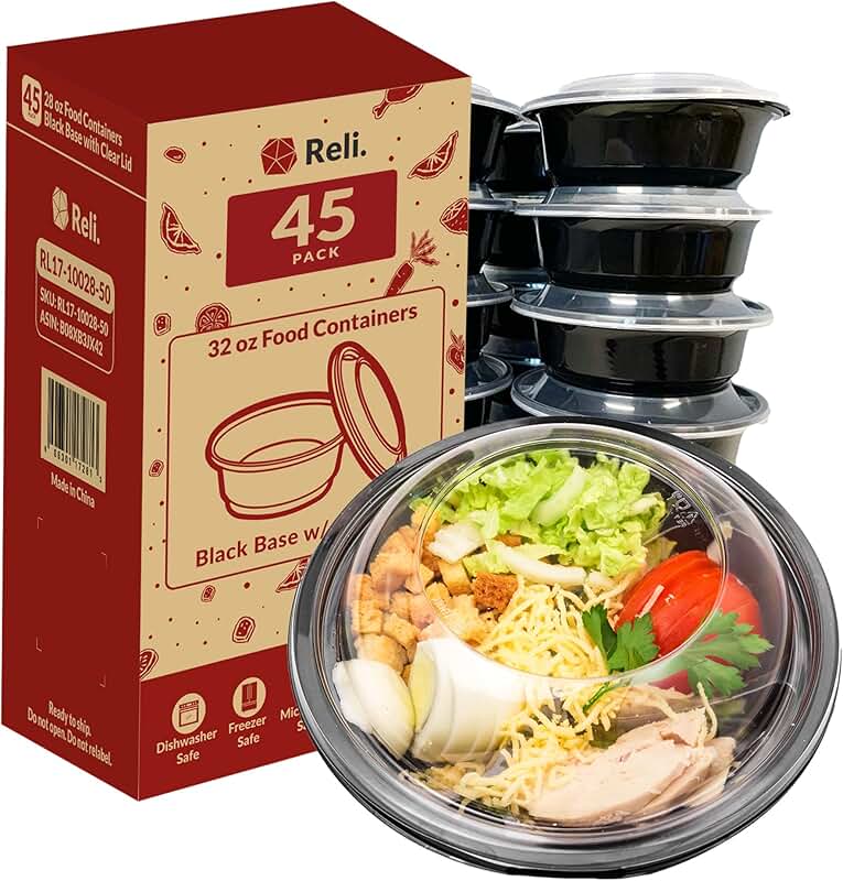 32 oz Meal Prep Containers, 45 Pack, Reusable, Microwavable, Airtight Lids