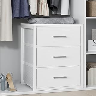 White fabric 3-drawer closet dresser for storage