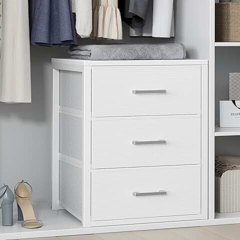 White fabric 3-drawer closet dresser for storage