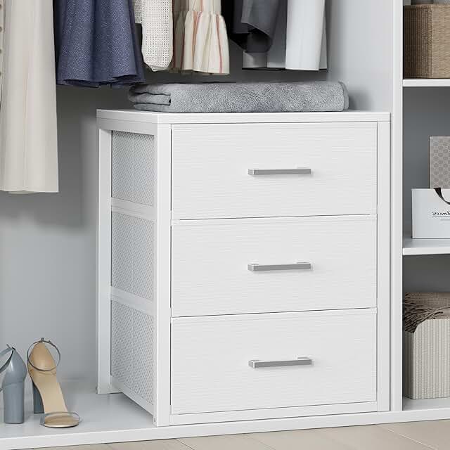 White fabric 3-drawer closet dresser for storage