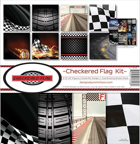 Checkered Flag Scrapbook Kit, 12x12 inches, Multicolor