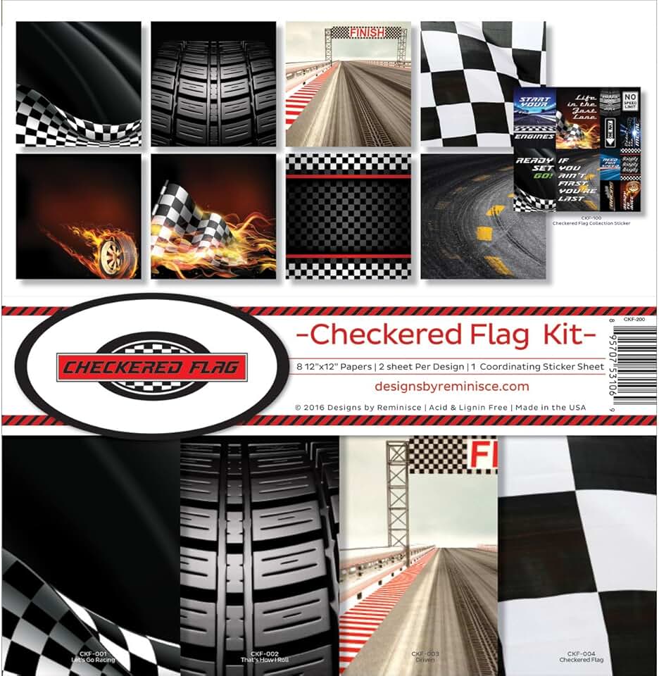 Checkered Flag Scrapbook Kit, 12x12 inches, Multicolor
