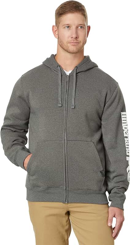 Men's full-zip hooded sweatshirt in dark charcoal heather, extra large