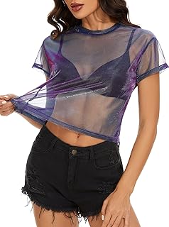Women's Short Sleeve Sheer Mesh Summer Top