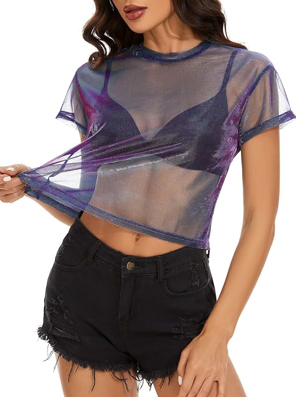 Women's Short Sleeve Sheer Mesh Summer Top