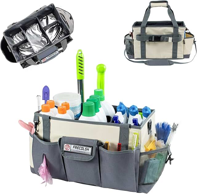 Large Cleaning Organizer with Handle in Ivory-Grey