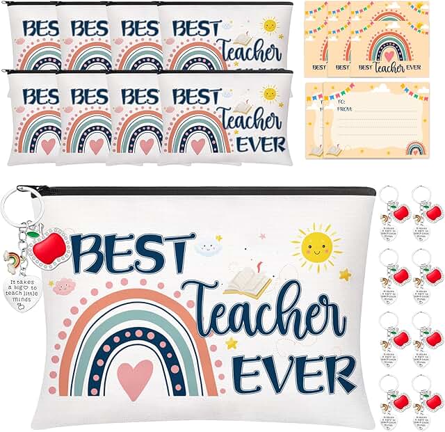 Teacher appreciation gift set with bags, keychains, cards
