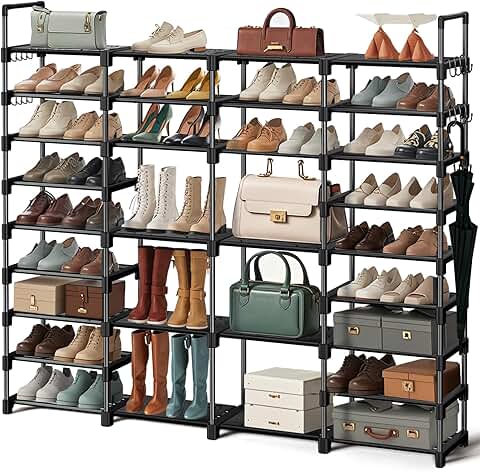 9-Tier Shoe Rack with Removable Hooks for Closet and Entryway