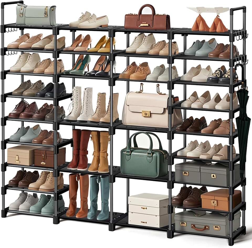 9-Tier Shoe Rack with Removable Hooks for Closet and Entryway
