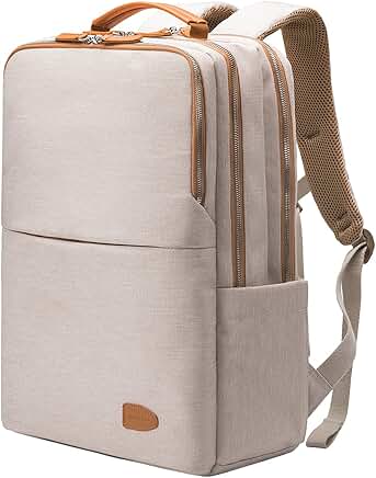Elegant beige women's laptop backpack for travel and work