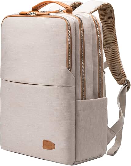 Elegant beige women's laptop backpack for travel and work