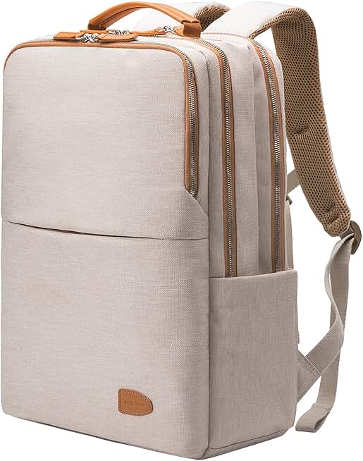 Elegant beige women's laptop backpack for travel and work