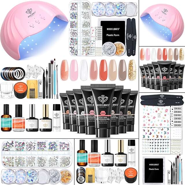Poly Nail Gel Kit with 48W UV/LED Lamp and 8 Colors