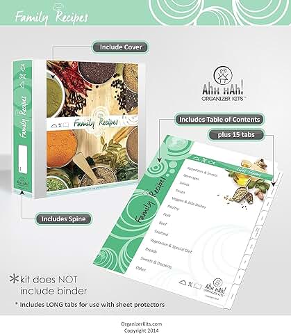 Recipe Organizer Kit with Durable Inserts and Wide Tabs