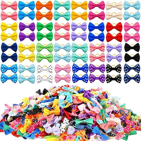 400 Pieces Dog and Cat Hair Bows with Rubber Bands