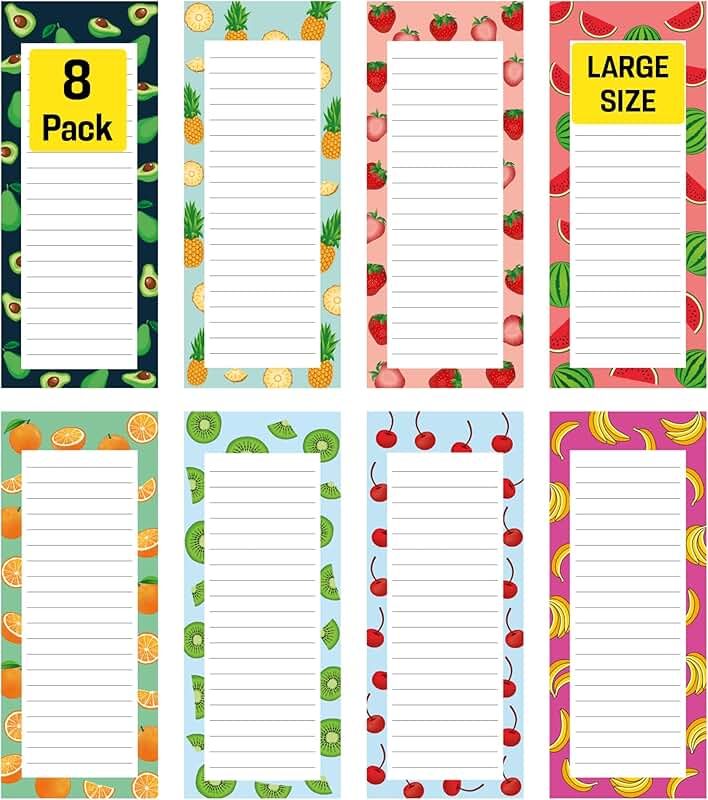 Set of 8 Large Magnetic Notepads for Lists and Reminders