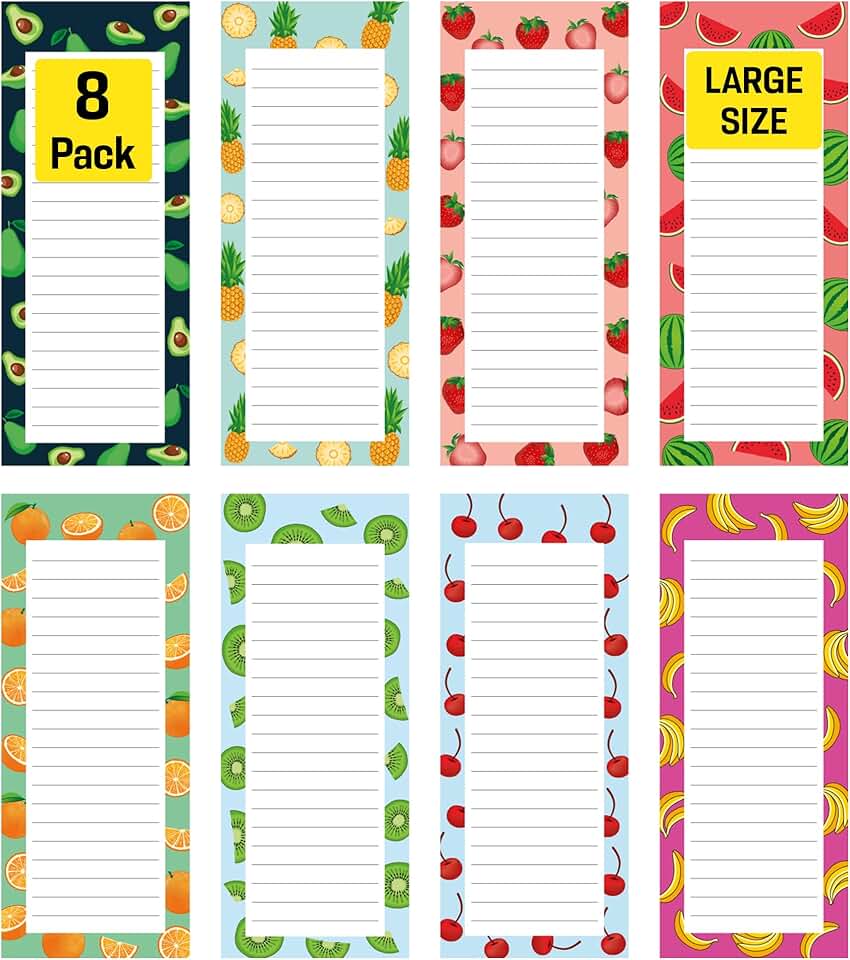 Set of 8 Large Magnetic Notepads for Lists and Reminders