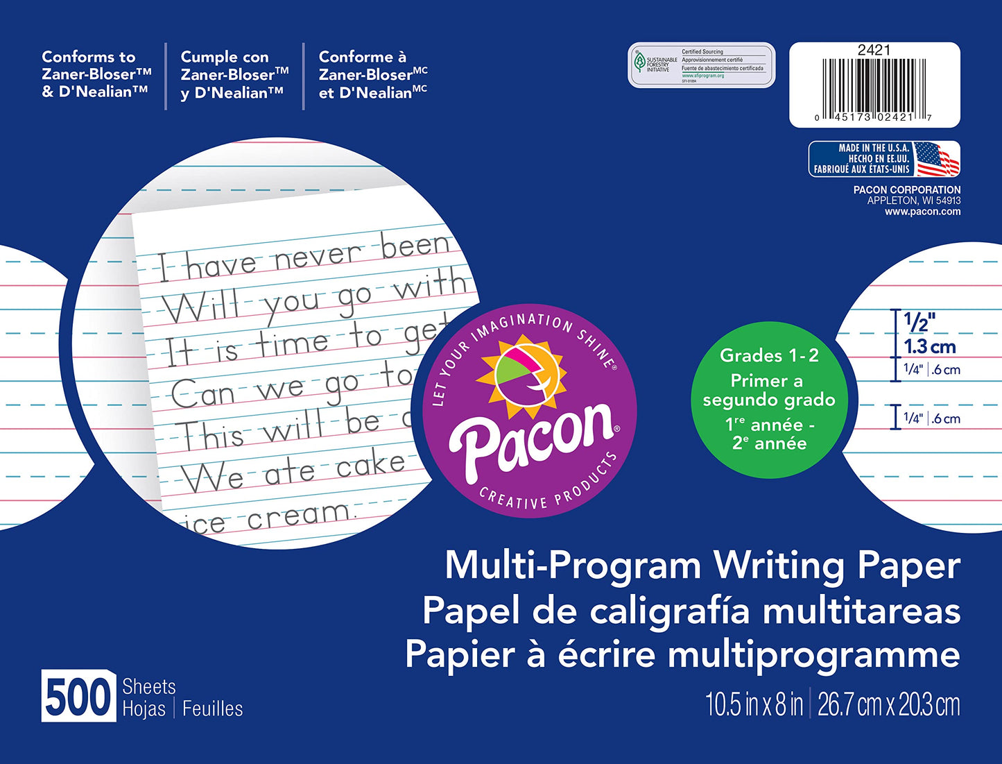 Multi-Program Handwriting Paper, 10.5 x 8, White, 500 Sheets