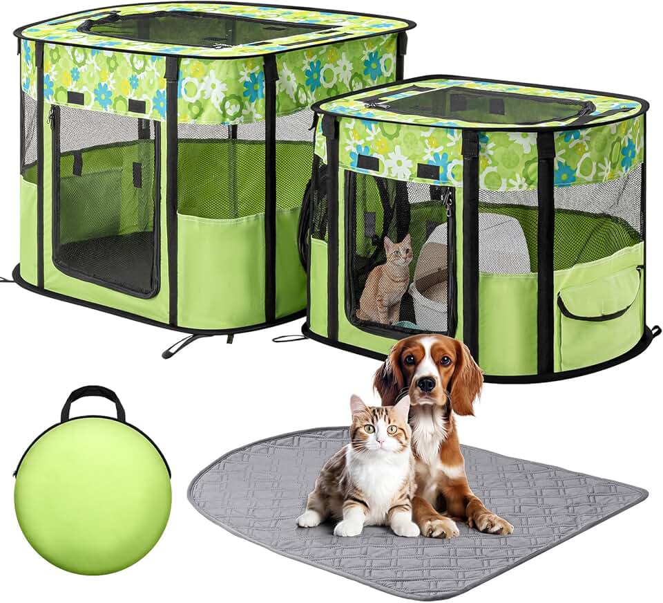 Foldable Cat Playpen with Separate Areas