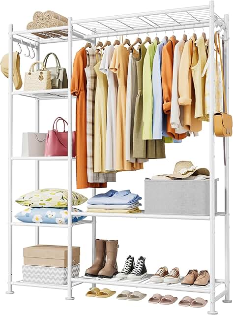Free-Standing Closet Organizer with Hooks, 48.8" x 12.6" x 62.2"