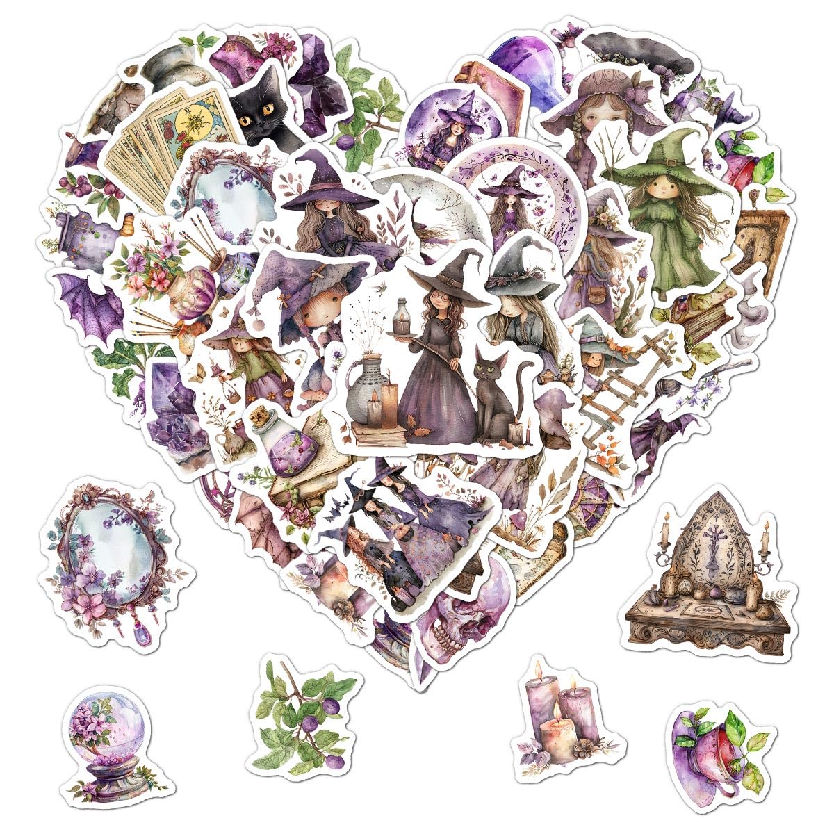 50 Pack Cute Witch Stickers for Water Bottles and More