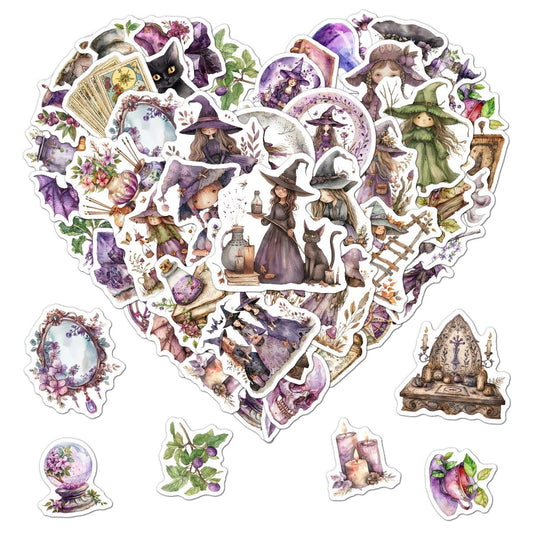 50 Pack Cute Witch Stickers for Water Bottles and More