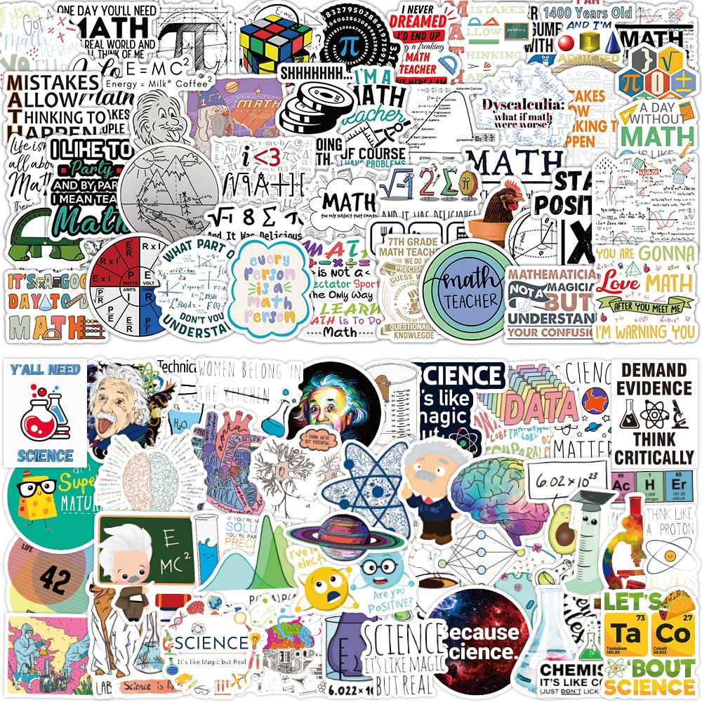106 Math and Science Sticker Set for Laptops and Water Bottles