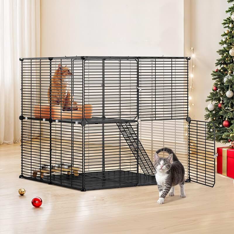 Indoor Cat Playpen with Large Hammock for Small Pets
