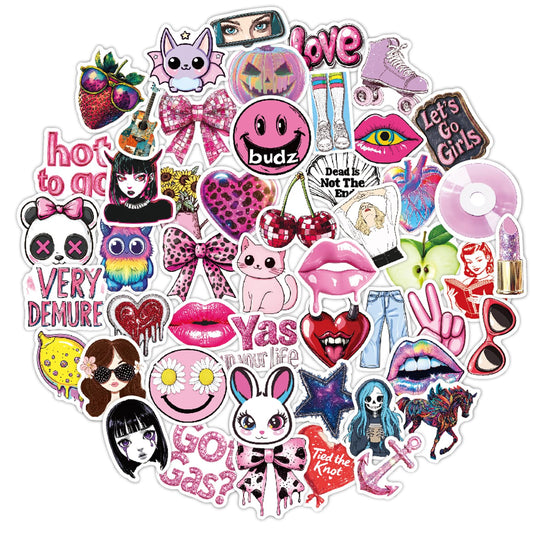 Pink Aesthetic Girls Sticker Pack for Water Bottles and Laptops