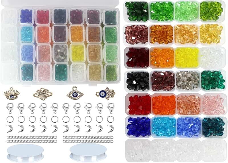6mm Crystal Beads for Jewelry Making, 1427pcs Bicone Beads Set