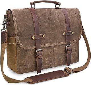 Men's 15.6 Inch Waterproof Leather Laptop Messenger Bag