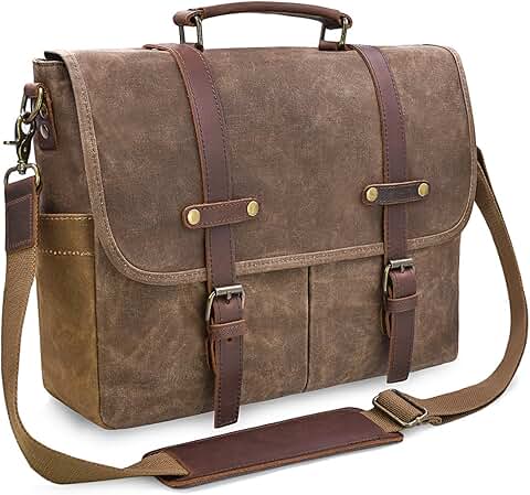 Men's 15.6 Inch Waterproof Leather Laptop Messenger Bag