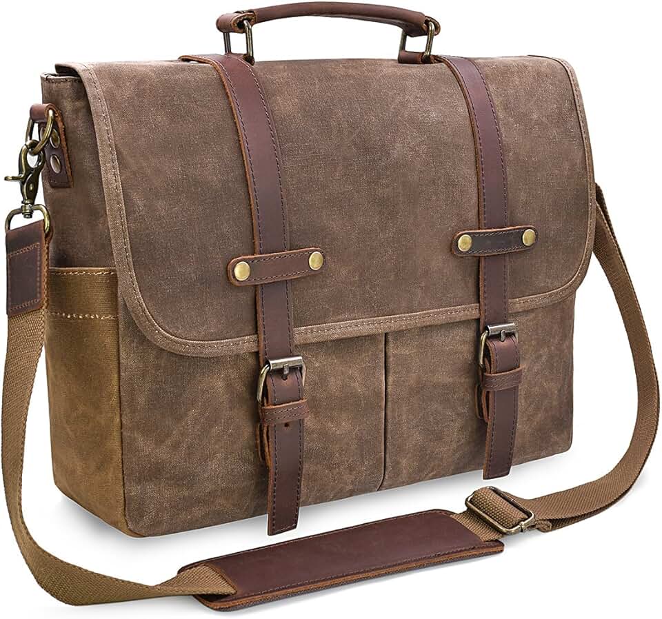 Men's 15.6 Inch Waterproof Leather Laptop Messenger Bag