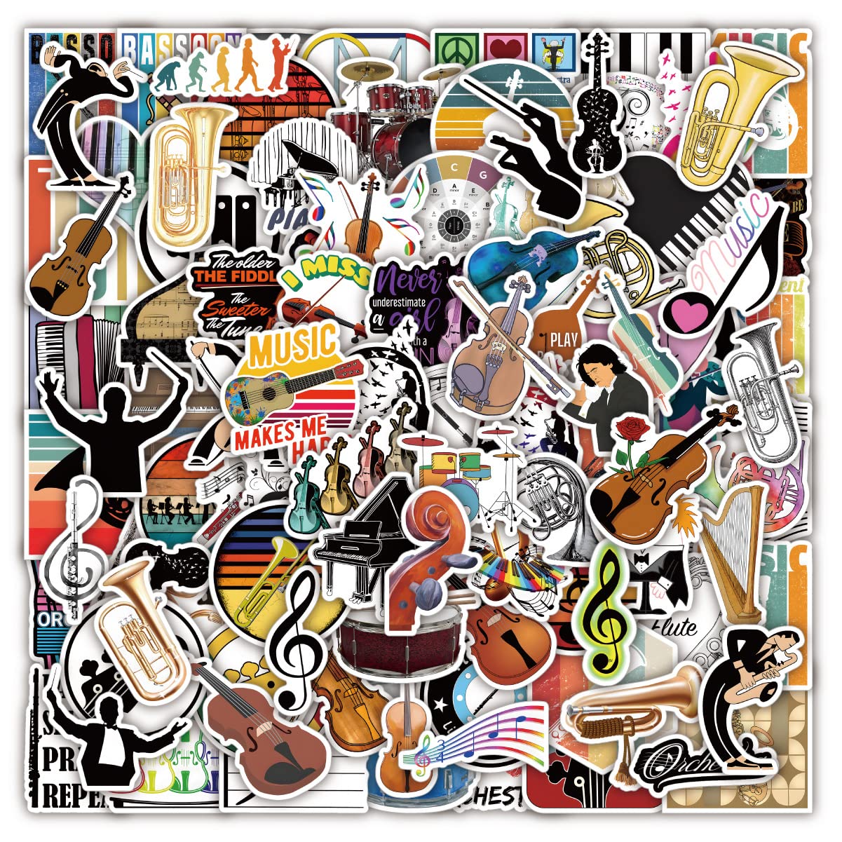 100 Waterproof Orchestral Music Instrument Stickers