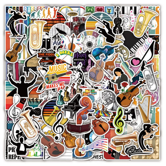 100 Waterproof Orchestral Music Instrument Stickers