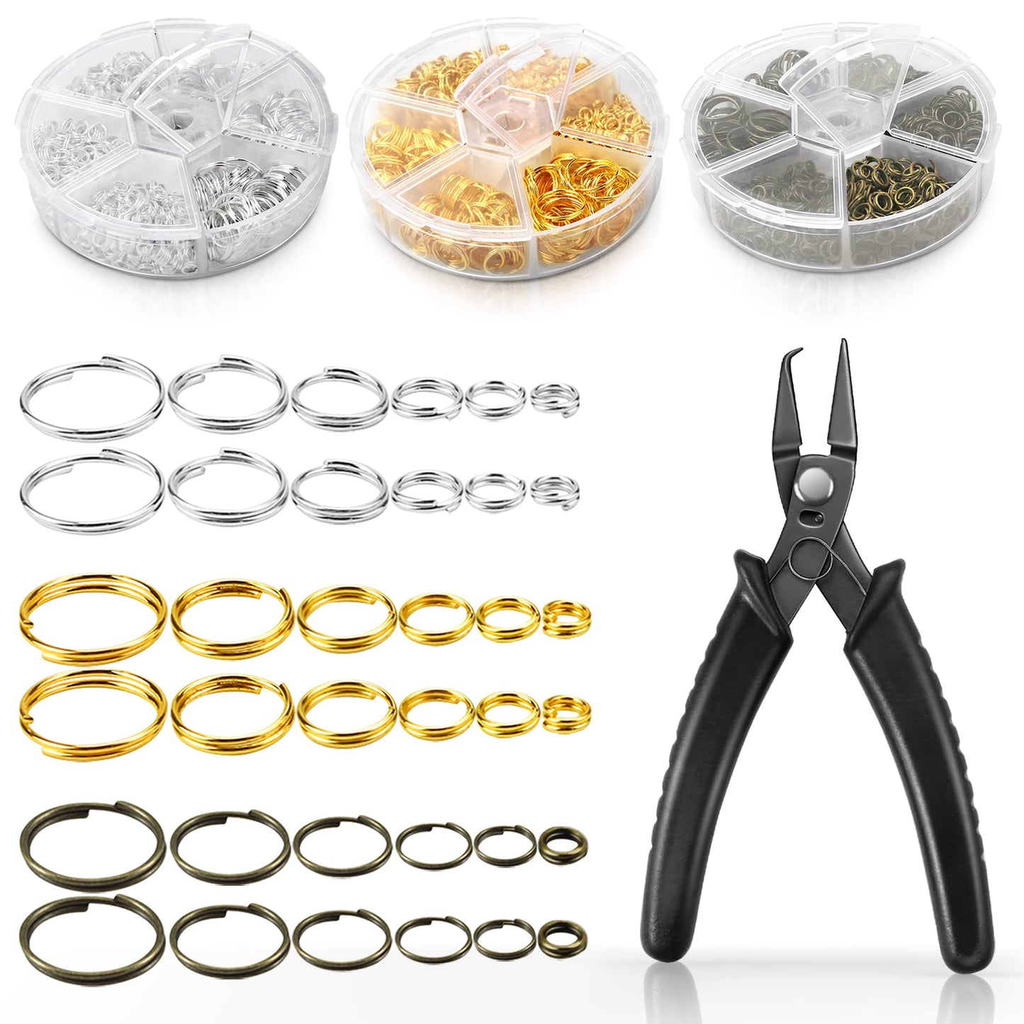 Large Jewelry Split Rings Kit with Pliers for DIY and Crafting
