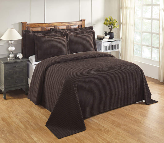 Jullian is Super Soft and Light Weight in Bold Stripes Design 100% Cotton Tufted Unique Luxurious Machine Washable Tumble Dry, Queen Bedspread, Chocolate