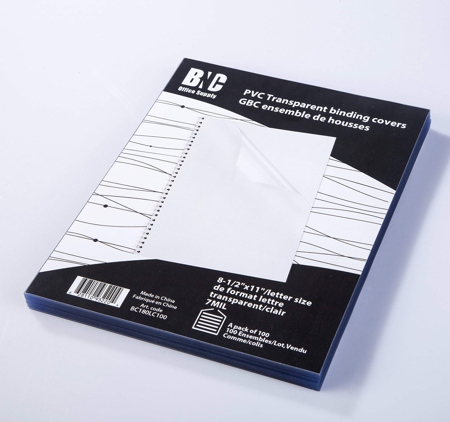 Clear PVC binding covers, 8.5 x 11 inches, pack of 100