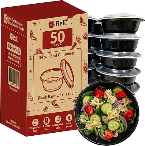 50 Pack 24 oz Round Meal Prep Containers with Lids