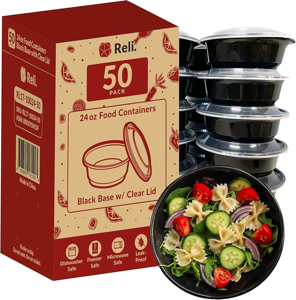50 Pack 24 oz Round Meal Prep Containers with Lids