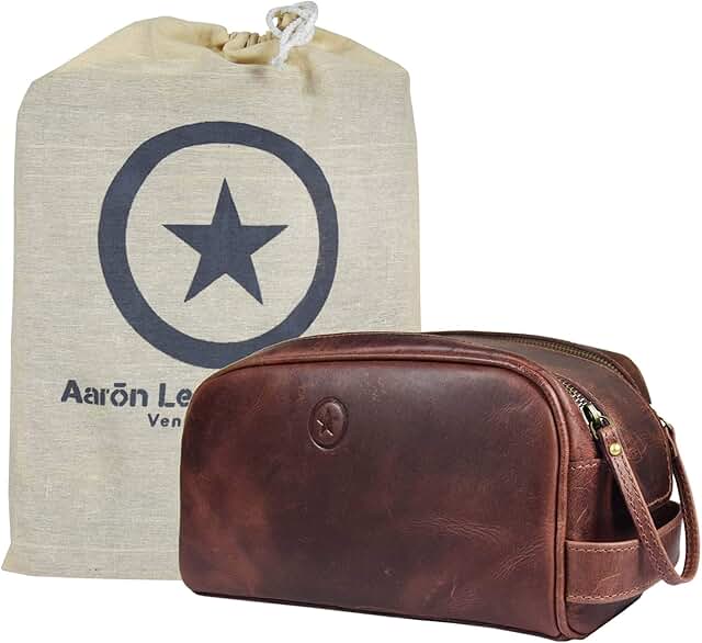 Dark Brown Leather Toiletry Bag for Men