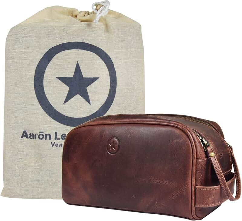 Dark Brown Leather Toiletry Bag for Men