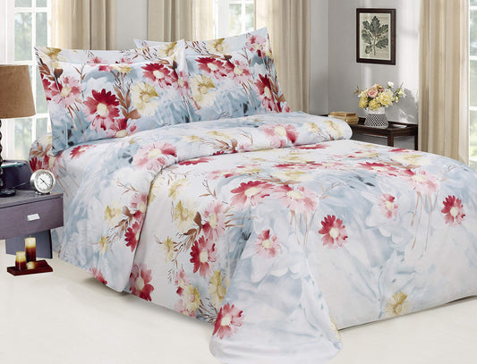 French Blossom Floral Pattern, Ultra Soft 200 Thread Count Cotton, Light Blue, Twin 48-inch, 8 Piece, Bedding Duvet Cover Set for Two Beds