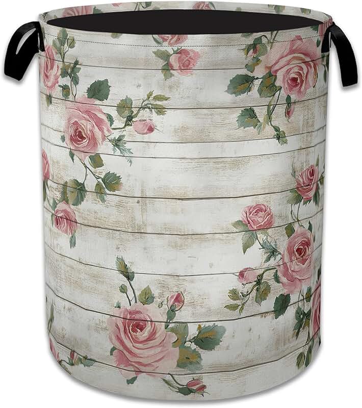 Pink Roses Foldable Laundry Basket with Handles