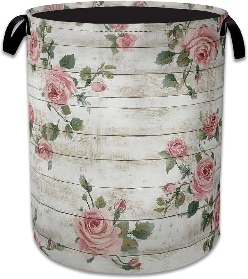 Pink Roses Foldable Laundry Basket with Handles