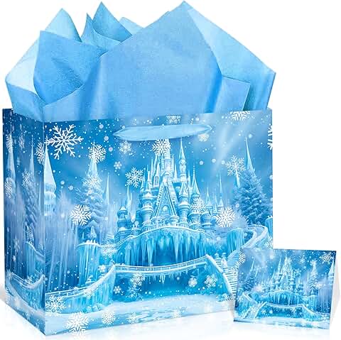 Large Snowflake Gift Bag with Card and Tissue for Winter Parties