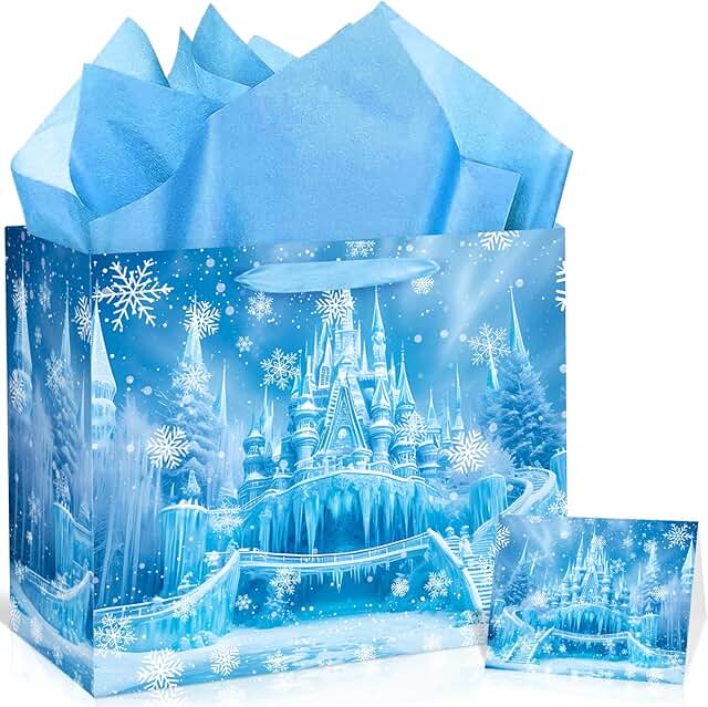 Large Snowflake Gift Bag with Card and Tissue for Winter Parties