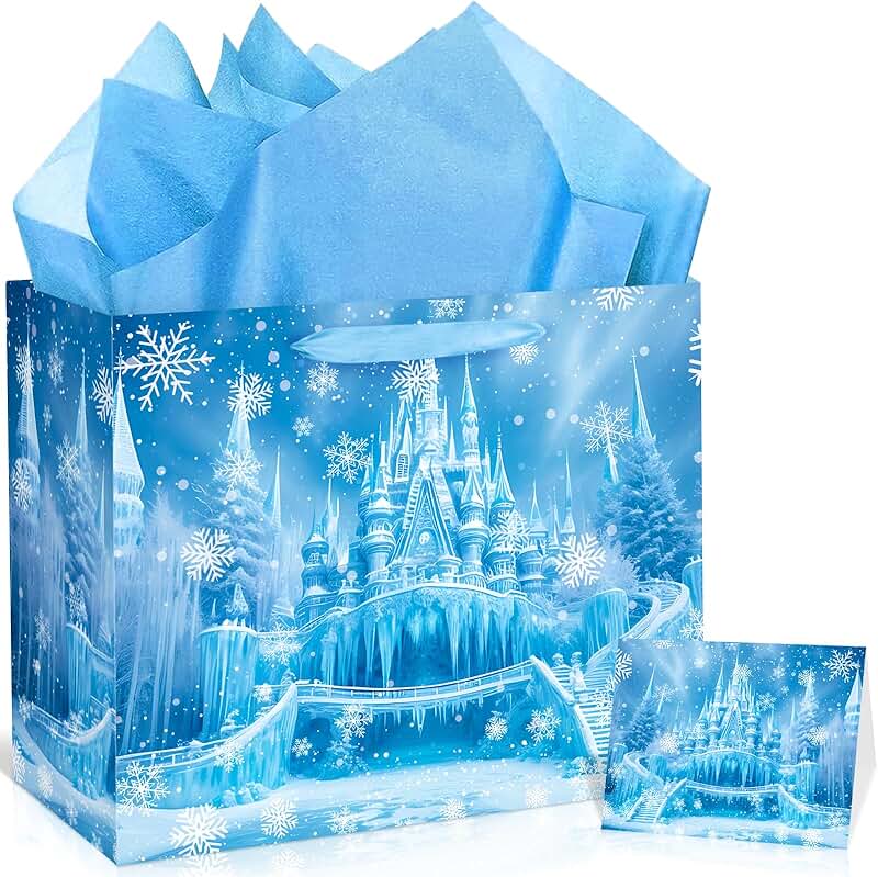 Large Snowflake Gift Bag with Card and Tissue for Winter Parties