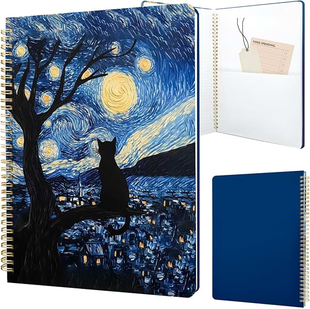 Aesthetic Spiral Notebook with Cat Galaxy Design