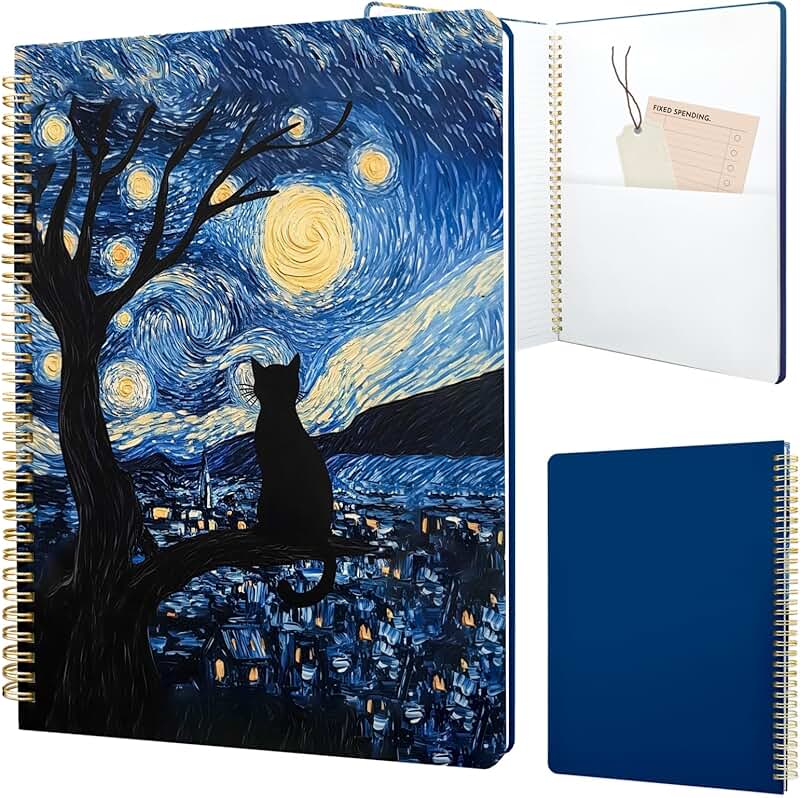 Aesthetic Spiral Notebook with Cat Galaxy Design